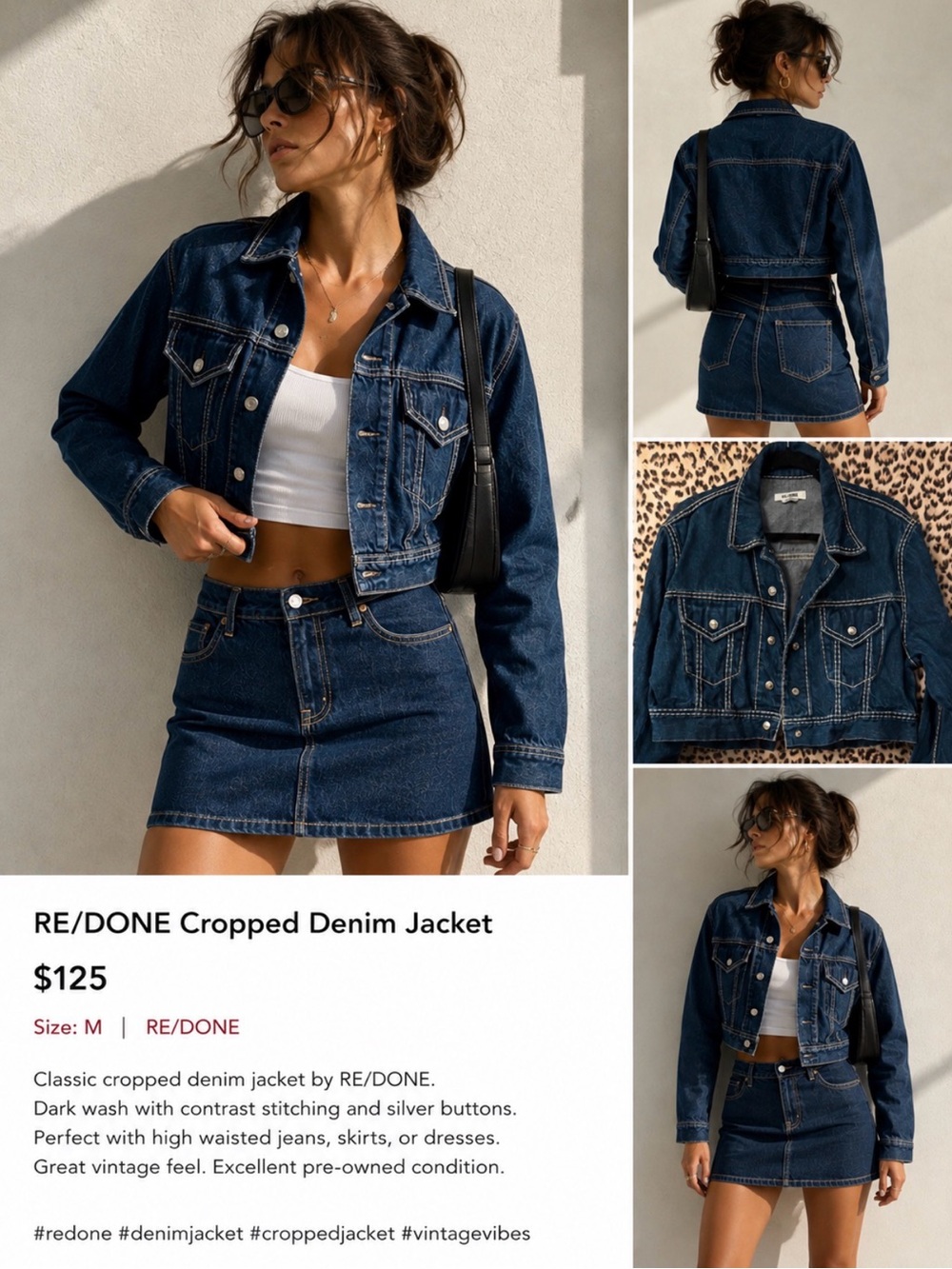 Re/Done Dark Blue Cropped Denim Jacket